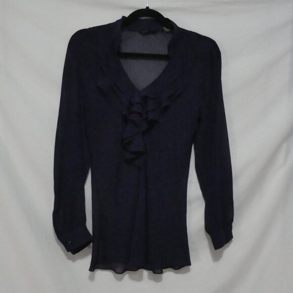 NEW YORK COMPANY | size 8 | Elegant Purple Ruffled V-Neck Blouse - Picture 2 of 14